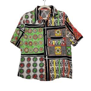 Vintage 70s Catalina California Button Shirt Art All Over Geometric Abstract Lg